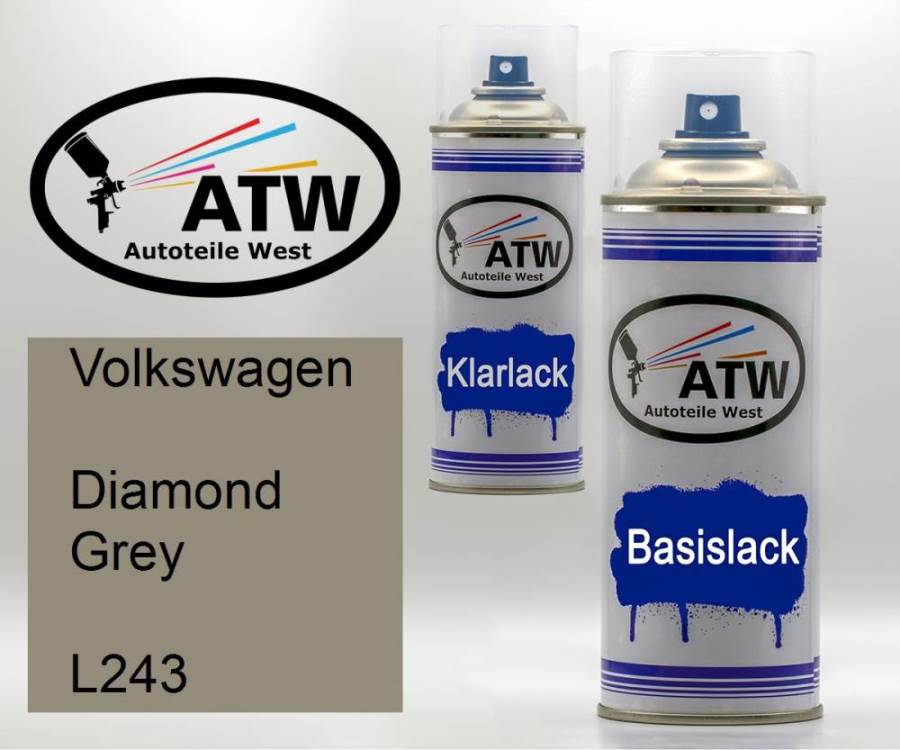 Volkswagen, Diamond Grey, L243: 400ml Sprühdose + 400ml Klarlack - Set, von ATW Autoteile West.